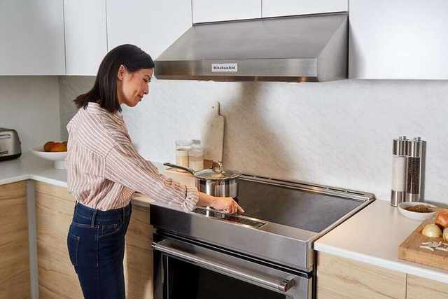 KitchenAid induction stove in a modern kitchen